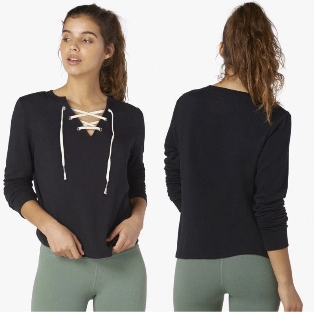Beyond Yoga Black Lace Up Long‎ Sleeve Sweatshirt Top L Activewear